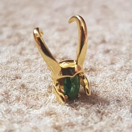 Elegant Green Rhinestone Crystal Gold Color Loki Helmet Earrings for Men Trendy Jewelry Female Stud Earrings