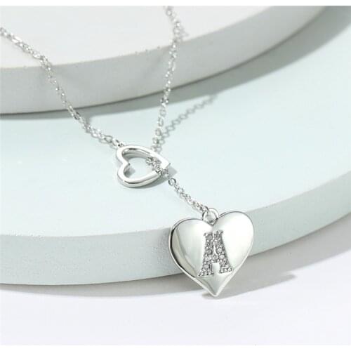 Dainty Female White Crystal Stone Necklace Charm Silver Color Wedding Necklace For Women Trendy Letter A-Z Heart Chain Necklace