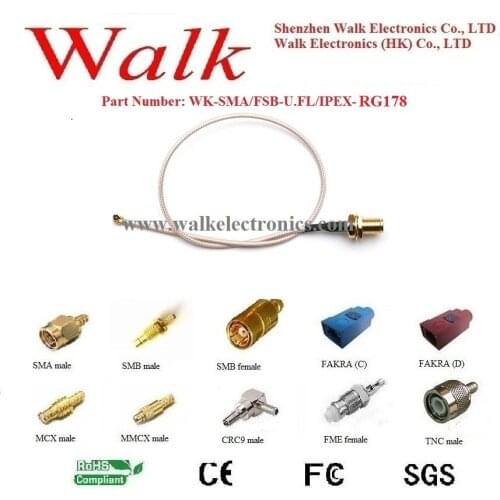SMA female U.FL RG178 cable, sma ipex cable, sma u.fl cable adapter, gps gsm antenna cable