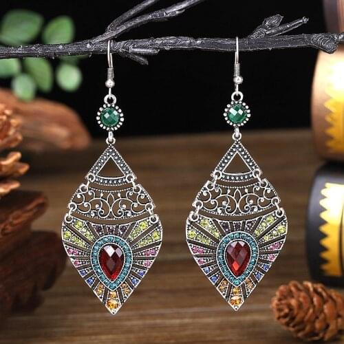 Classic Womens Corful Crystal Earrings For Women Fashion Jewelry Vintage Silver Color Flower Bohemia Wedding Earrings Hangers