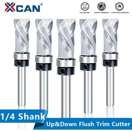XCAN Router Bit 1/4 Shank Flush Trim Router Bit Wood Milling Cutter UP&DOWN Cut Carbide End Mill for Woodworking Tool