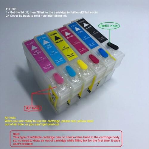 YOTAT T0791 - T0796 Refillable ink Cartridge for Epson Stylus Photo 1400 PX650 PX700W PX710W PX800FW PX810FW P50