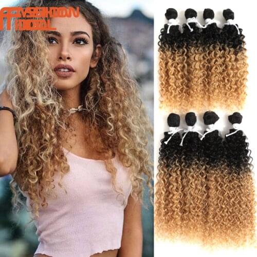 FASHION IDOL Afro Kinky Curly Hair Bundles Weave 16-20inch Ombre Brown Heat Resistant Synthetic Hair Extensions Free Shipping