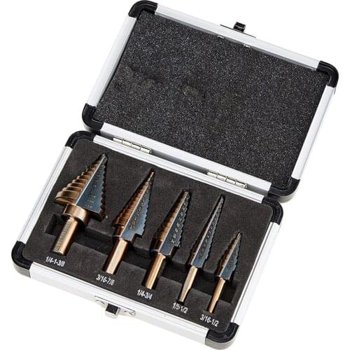 5pcs High Speed Steel Step Drill Bit Sets Titanium Coated Cone Hole Cutter For Metal Wood Steel plate drilling machine