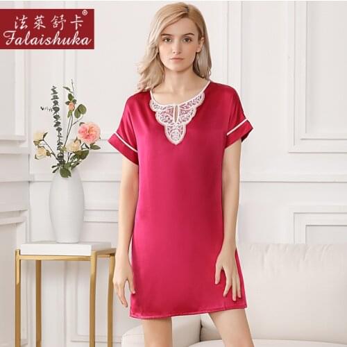 Elegance red 100% genuine silk nightgowns women Sexy pure silk sleepdress short sleeve ladies pyjamas women sleepwear