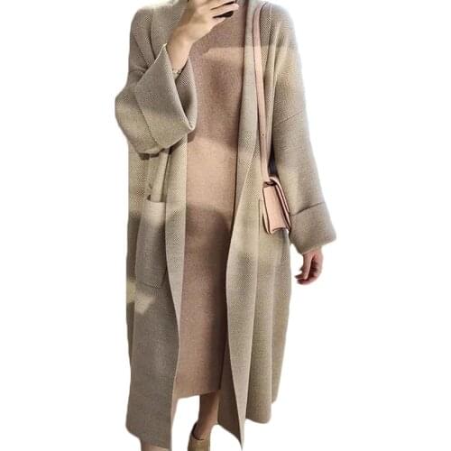 New Spring and Autumn Loose Knit Cardigan Women Sweater Coat Casual Wild Long Knitted Jacket NS2039