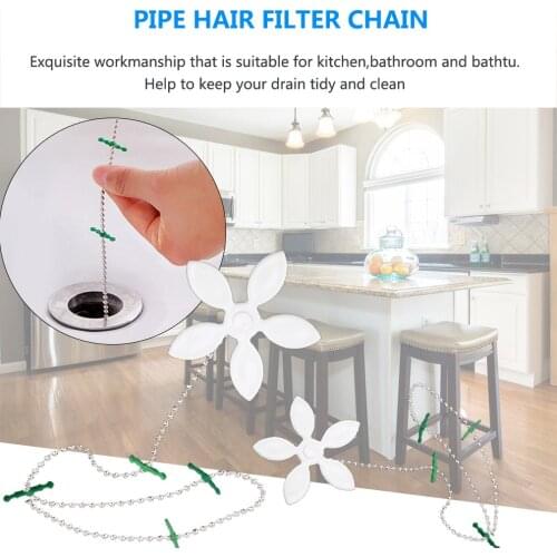 Useful 2pcs Shower Chain Hair Cleaner Wig Kitchen Sink Filter Drain Hair Catcher Bathroom Bathtu Hair Removal Tool