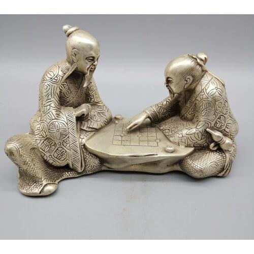 Collect China Fine Workmanship Cupronickel Sculpture The Aged Play ChessMetal Crafts Home Decoration