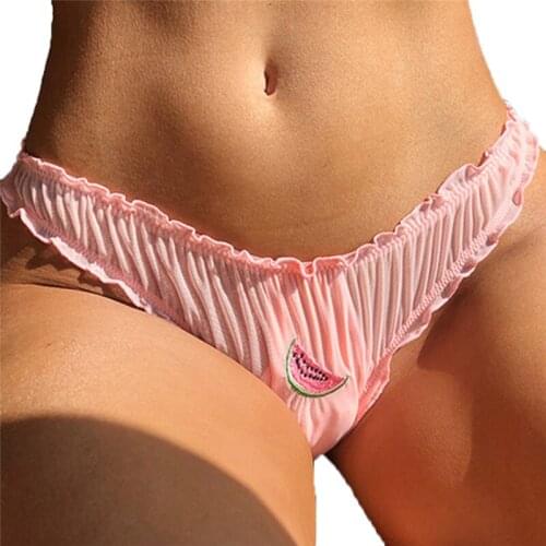 Sexy Women Transparent Underwear Panties Fruit Embroidery Ruffle Low Waist Breathable Briefs Young Girls Panties Bottoms