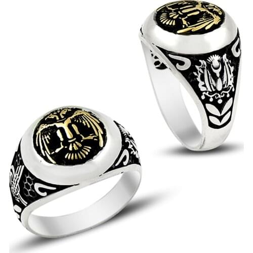 925 Silver Two Head Eagle Ottoman Ring for Men