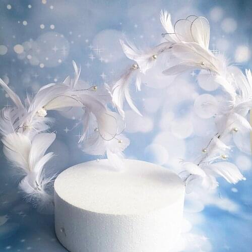 Net Red Cake Decoration With Pearl Lace Fairy Feather Cake Decoration Plug-In Party Wedding Birthday Plug-In