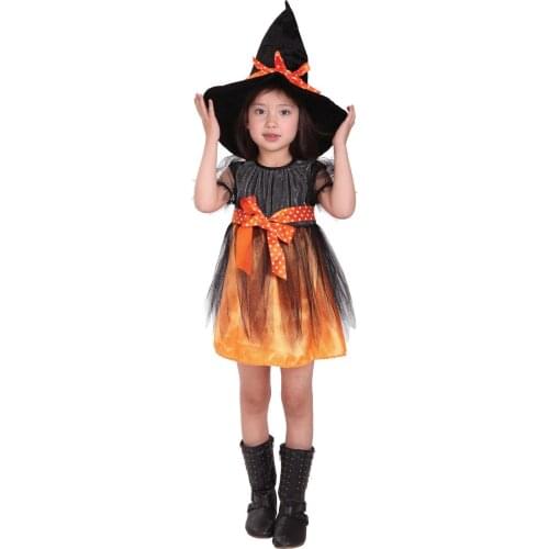 Shanghai Story cute Kids Halloween Lovely witch Girl costumes Purple children Orange Lovely witch clothes