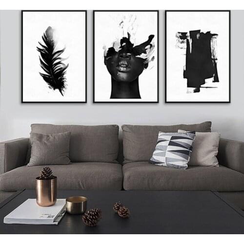 Modern Abstract Canvas Painting Black and White Art Posters Feather Pictures Prints Nordic Wall Decor Paintings for Living Room