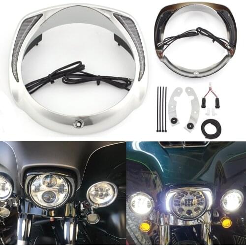 Motorcycle LED Headlight Bezel For Harley Touring Street Glide Road King Electra Tri Glide FLHR Decoration HeadLamp Accessories