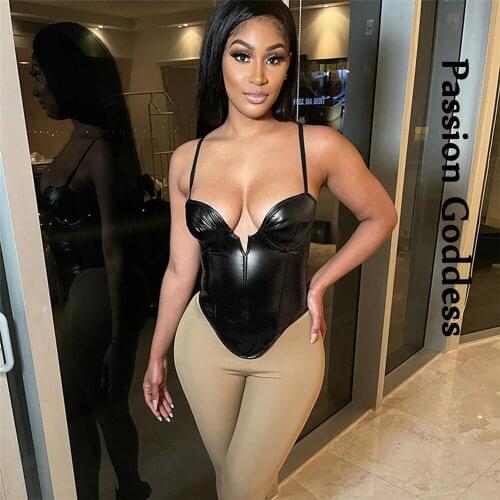 Sexy Women PU Leather Party Camis Tops Femme Irregular Back Zipper Bustier Lingerie Bralette Camisole Festival Club Crop Tops