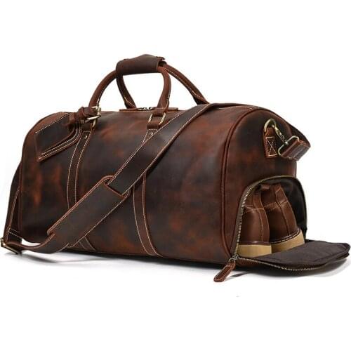 Vintage Genuine Leather Handbag Men Travel Duffel Large Capacity Real Cow Leather Luggage Weekend Bag Basic Tote Overnight Bags