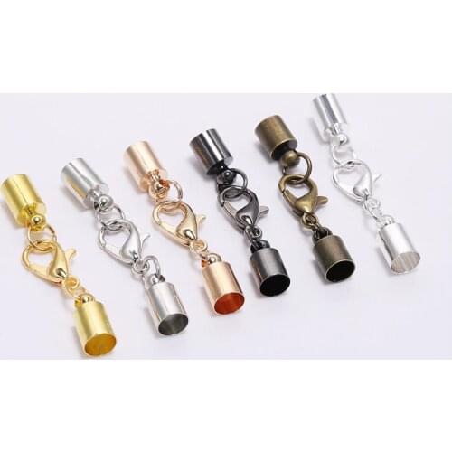 10pcs 3-10mm Leather Cord Bracelet Lobster Clasps Hooks Crimp End Tip Caps Connectors For Jewelry Making Findings Supplies