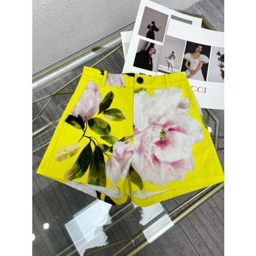 2021 Autumn Runway Women Fashion Mini Shorts Lady High Street Retro Flowers Print Resort Shorts