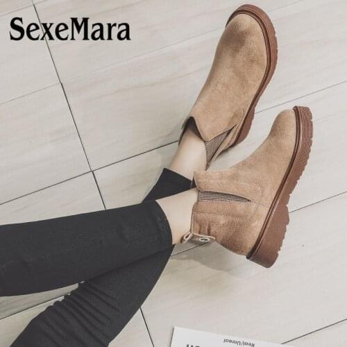 SexeMara Women Warm Snow Ankle Boots Solid Martin Boots Short Plush Slip On Winter Autumn lady Botas shoes Plus Size 34 43