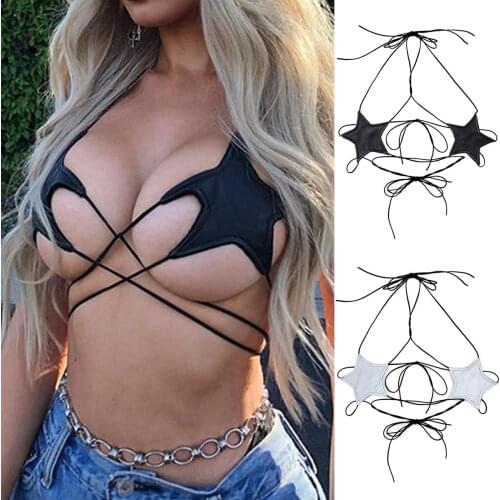 Women Star Stellabe Bra Corset Vest Top Bralette Bandage Sexy Top Gothic Punk Leather Lace Push Up Bralette Star Bra Camisole
