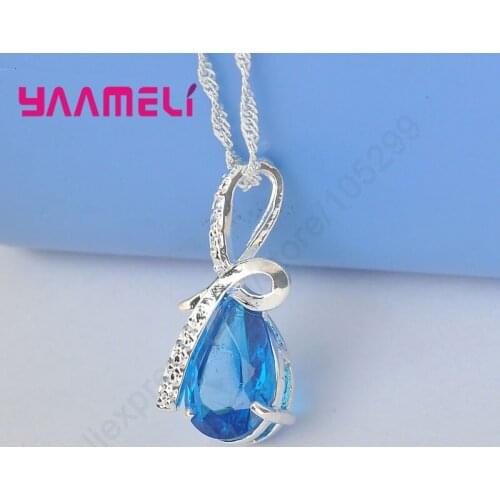 Korean Style 925 Sterling Silver Water Drop Pendant Necklace For Women Jewelry Best Surprise Gift At Valentines Day
