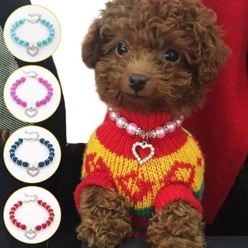 1PC Cat Collar Pearl Rhinestones Jeweled Necklace Creative Adjustable For Small Dogs