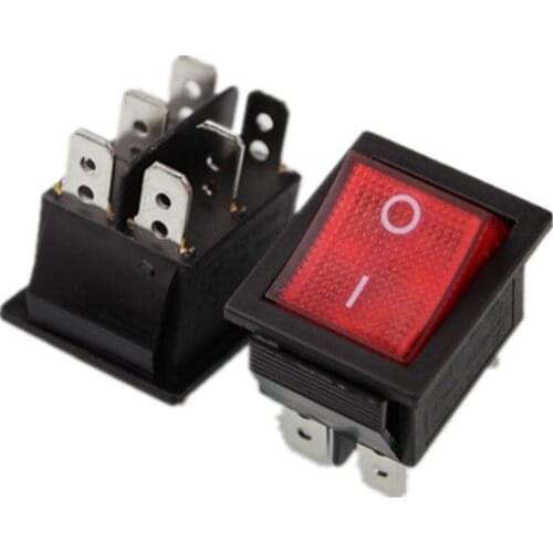 10pcs/lot 6 Pin 16A 250V Red Button with Light Rocker Switch KCD4-202 KCD2 On - Off Rocker Power Switches