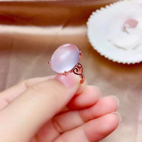 100% Natural Real Rose Quartz luxury ring ring Free shipping gemstone 925 sterling silver Fine jewelry