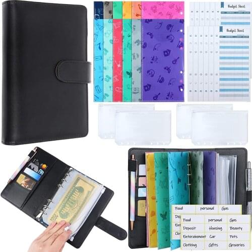 31 Pieces PU Leather Budget Binder Cash Envelope System with 12PCS Budget Money Envelope and Expense Sheets and 4 Binder Pockets