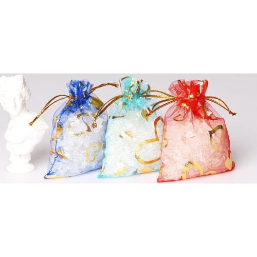 50pcs Jewelry Bags Wedding Christmas Party Favors Gift Pouches for Love Gift Jewelry Gold Love Heart Organza Bags Charm