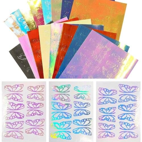 Aurora Film Oversized Butterfly Sticker Bundle 16 Colors 16PCS Butterfly Nail StickersSelf Adhesive Butterfly Wings Holographic