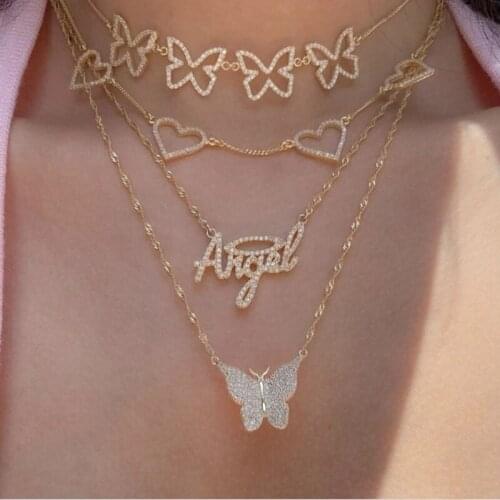 Boho Hollow Out Butterfly Charm With Crystal Chain Fashion Necklaces Bijoux For Women Elegant CZ Choker Jewelry Beat Gift BFF