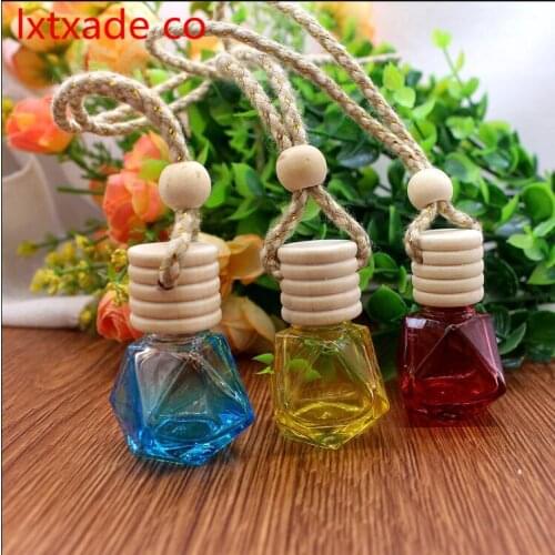 Free Shipping 6 ml Empty Colours Glass Car perfume Pendant New Style parfume Essential oil wood lid packaging Containers Retail