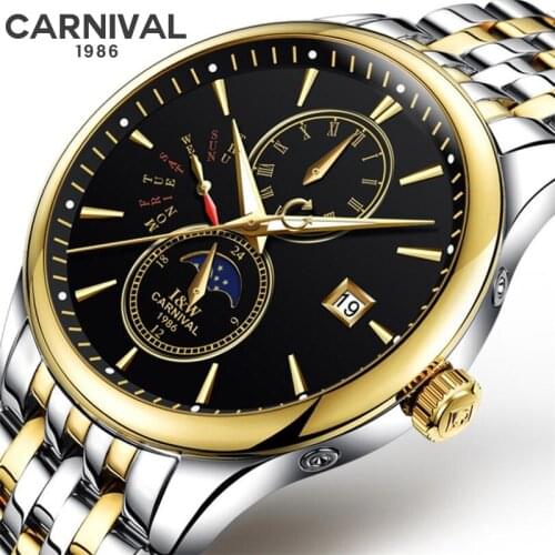 Classic Design CARNIVAL Fashion Men Watch Top brand Sapphire Automatic Watch Men Calendar Waterproof Luminous Mechanical Watches