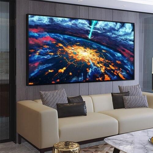 DDWW Large Size Modern Landscape Picture Wall Art Canvas Painting Space Meteor Art Poster for Living Room Canvas Posters
