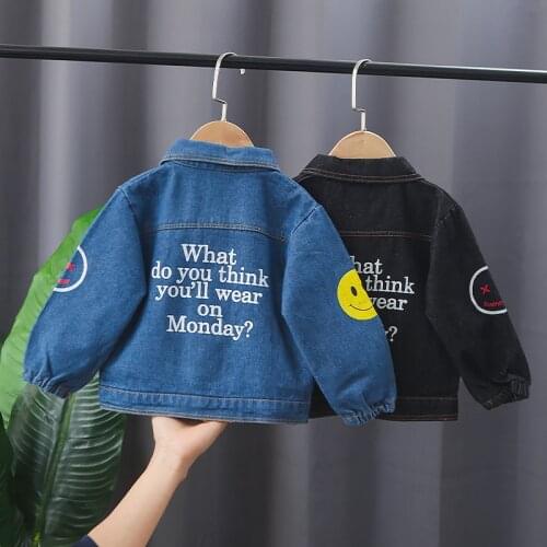 Baby Boys Smiley Face Print Denim Jacket 2021 Spring Autumn Jackets Kids Cartoon Outerwear Coats for Boys Clothes Jacket 1-5 Yrs