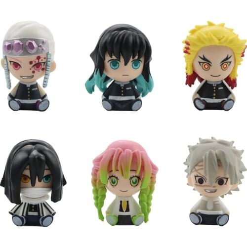 6 Style/Set Q Version Demon Slayer Kimetsu No Yaiba Kamado Nezuko Tanjirou Nidouzi Sitting PVC Action Figure Model Toys Doll