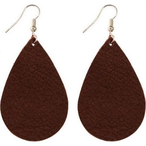 2020 Hot Sell Black Earrings Trendy Teardrop Shape Genuine Leather Earrings Women Jewelry Wholesale