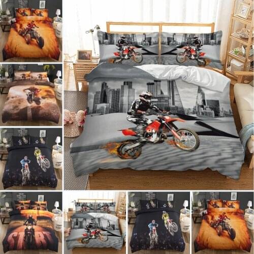 Kids Duvet Cover 3D Motorcycle Motocross Racing Bedding Set Dirt Bike Xtreme Sports Theme Duvet Cover Set for Men Teen Boys