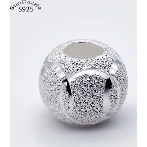Real Pure Solid 925 Sterling Silver Round Ball Pendant Spacer Loose Beads Necklace Bracelet DIY Jewelry Making Findings Bead