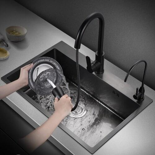 Household Kitchen Sink Undermount Black Nano Sinks Single Bowl 304 Stainless Steel Above Counter Sinks with Faucet Farm Sink