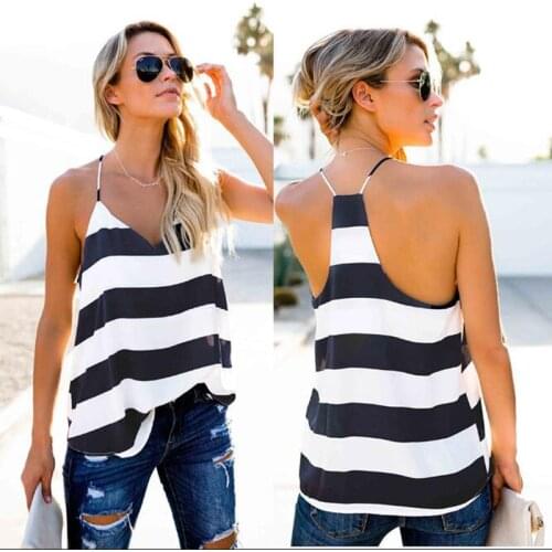 Stripe Camisole Y2k Tank Tops Women Casual Spaghetti Strap T Shirts Fashion V Neck Basic Backless Sexy Streetwear Crop Tops 2021