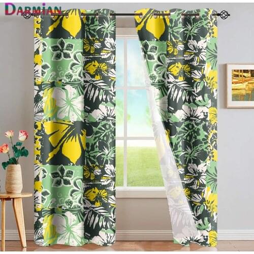 DARMIAN Fashion Hibiscus Flowers Fabric Patchwork European Style Modern Curtain Blackout Curtains for Living Room Bedroom Decor