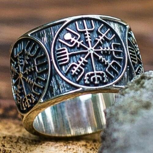 Men Stainless Steel Ring Viking Valknut Pirate Compass Text Symbol Vintage Jewelry Size 7 8 9 10 11 12 13