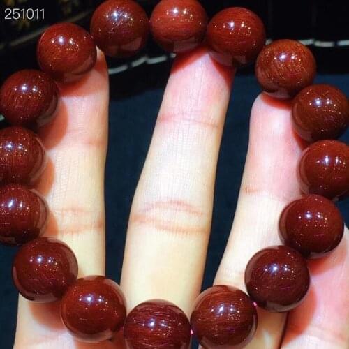 Natural Red Rutilated Quartz Crystal Bracelet 12.6mm Clear Round Beads Powerful Bracelet Gemstone Jewelry Genuine AAAAAA