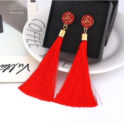 2020 New Rose Flower Tassel Earrings Female European and American Fashion Long Temperament