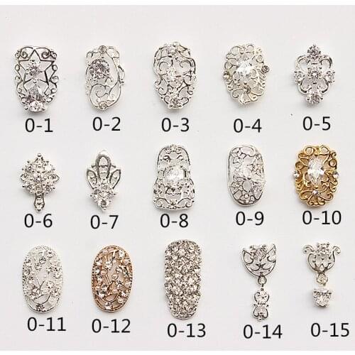 New 5pcs/lot top-level nail art glass alloy Accessories luxury crystal Hollow nail salon jewelry