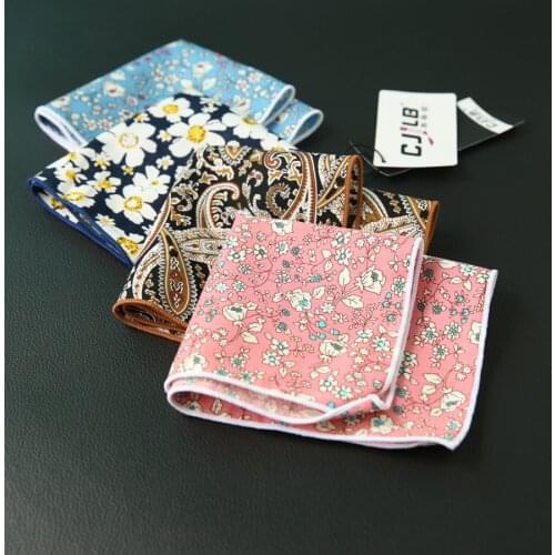 New fashion designer Mens casual print floral pocket squares handkerchief cotton hanky 24x24cm 30pcs/lot