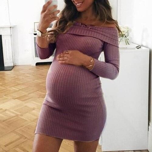 Dress For pregnant women Women Fashion Casual Pregnants Long Sleeve Off Shoulder Nursing Maternity Dress maternity dresses