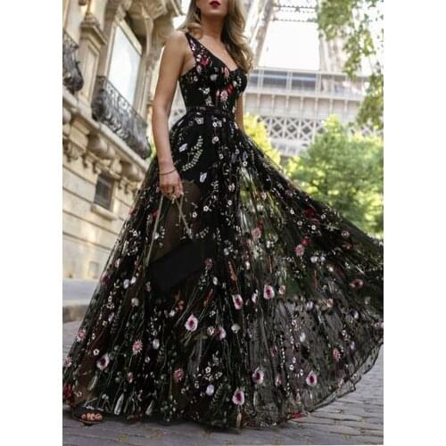 Women Maxi Party Dresses female vestidos A-Line Long Gowns Elegant Romantic Flower Dress Floor Length Evening Club Dress Ladies